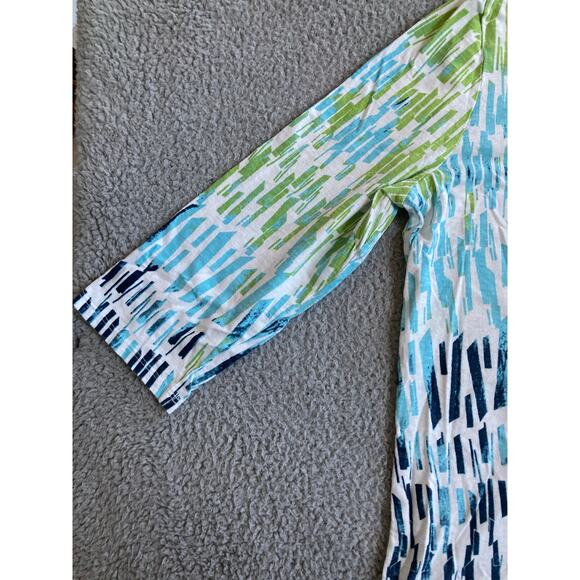 Weekends Chicos Top XL 3 Abstract Art Striped 3/4 Sleeve Green Beach Boho Shirt - Picture 15 of 16